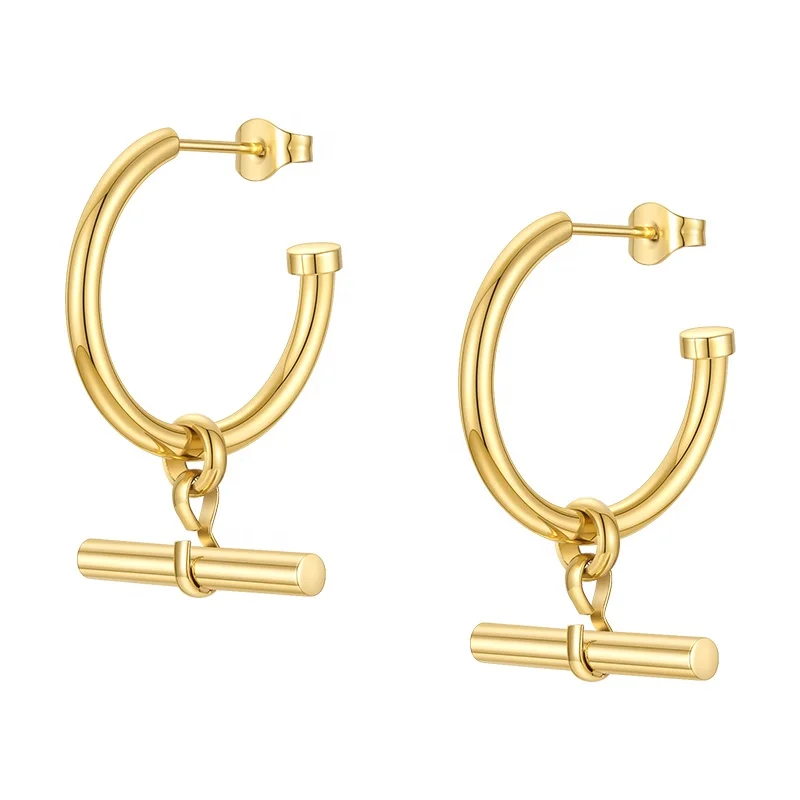 18K Gold Plated Stainless Steel Jewelry C Shaped Stick Accessories Hoop Earrings E211237
