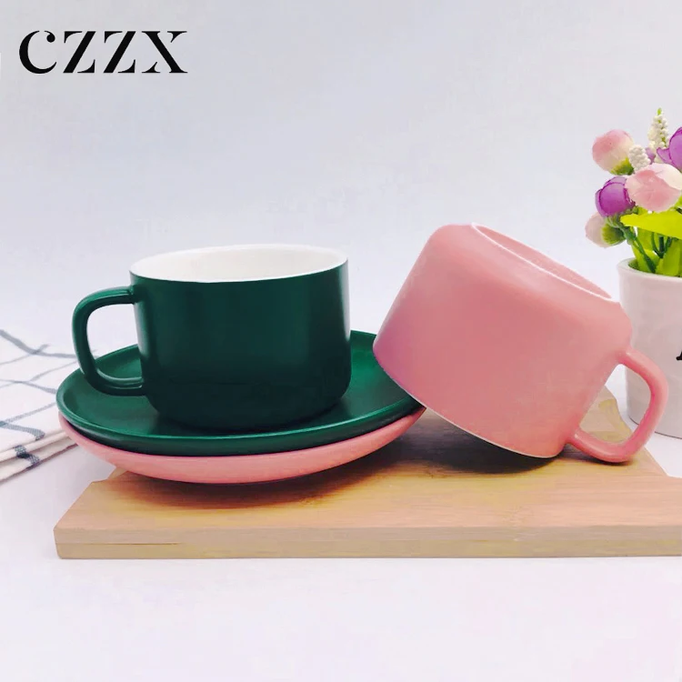 factory direct macaron color matt glazed ins style  ceramic coffee cup saucer set