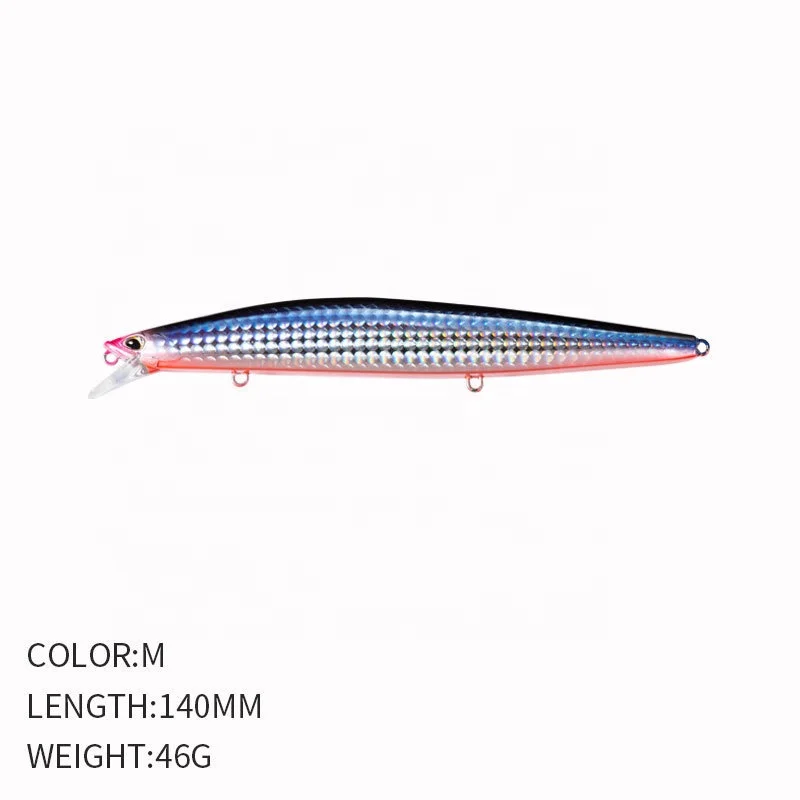 China Factory Sell Long Throw 140mm 26g Minnow Sinking Bait Freshwater Bass Saltwater Sea Fishing Bait