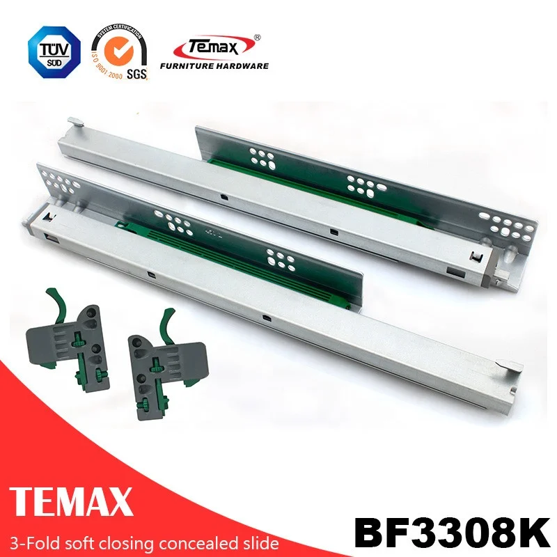 Temax Furniture Hardware 3-Fold Soft Closing Drawer Concealed Slide with 2D Handle BF3308K