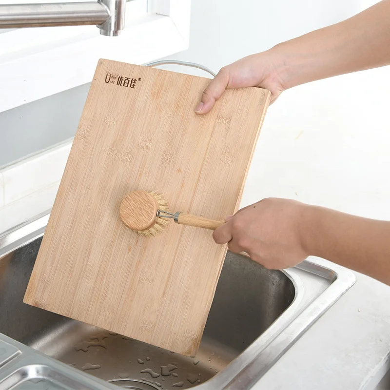 
Eco-friendly Natural long Handle Kitchen Dish Cleaning Brush Scrub Vegan Plant Fiber Bristle pot pan vegetable brush 