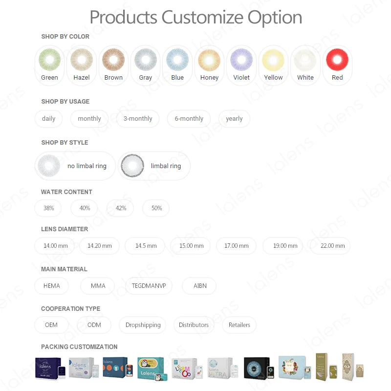 Lalens Brand 6 Months Use -2.00 Contact Lenses Manufacture China Prescription From Plano To 800 Clear Colored Contact Lenses