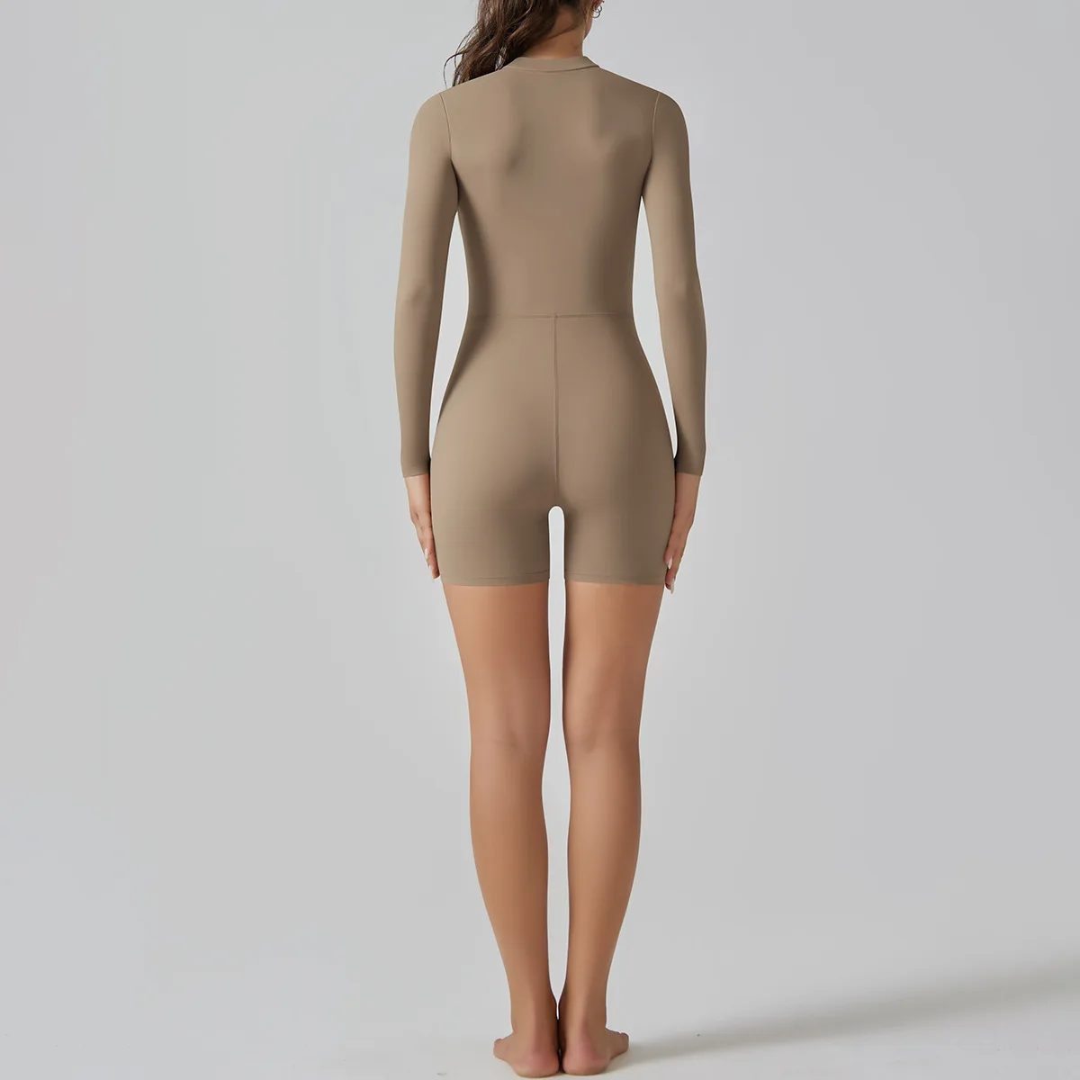 New Design Grey Color High Quality OEM Design Sexy Fitness Shape Bodysuits for Women With Front 3/4 Zipper