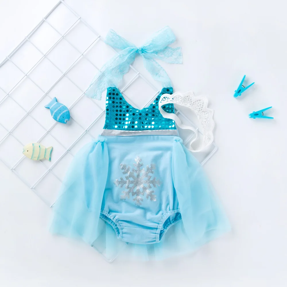 Summer Newborn Clothes Sleeveless Suspender Elsa Anna Little Mermaid Dress Cute Baby Romper Dress for Party Birthday Baptism