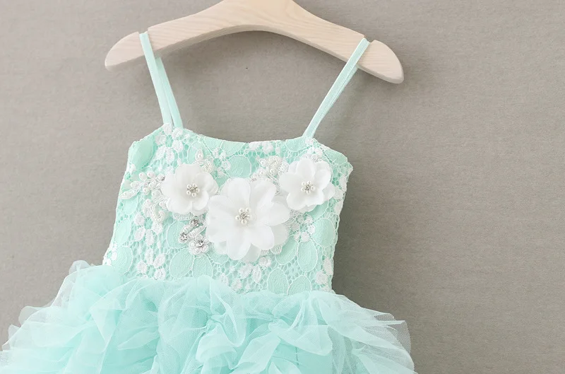 2022 New Casual Sleeveless Halter Applique Flower Lace Kids Girl Dresses