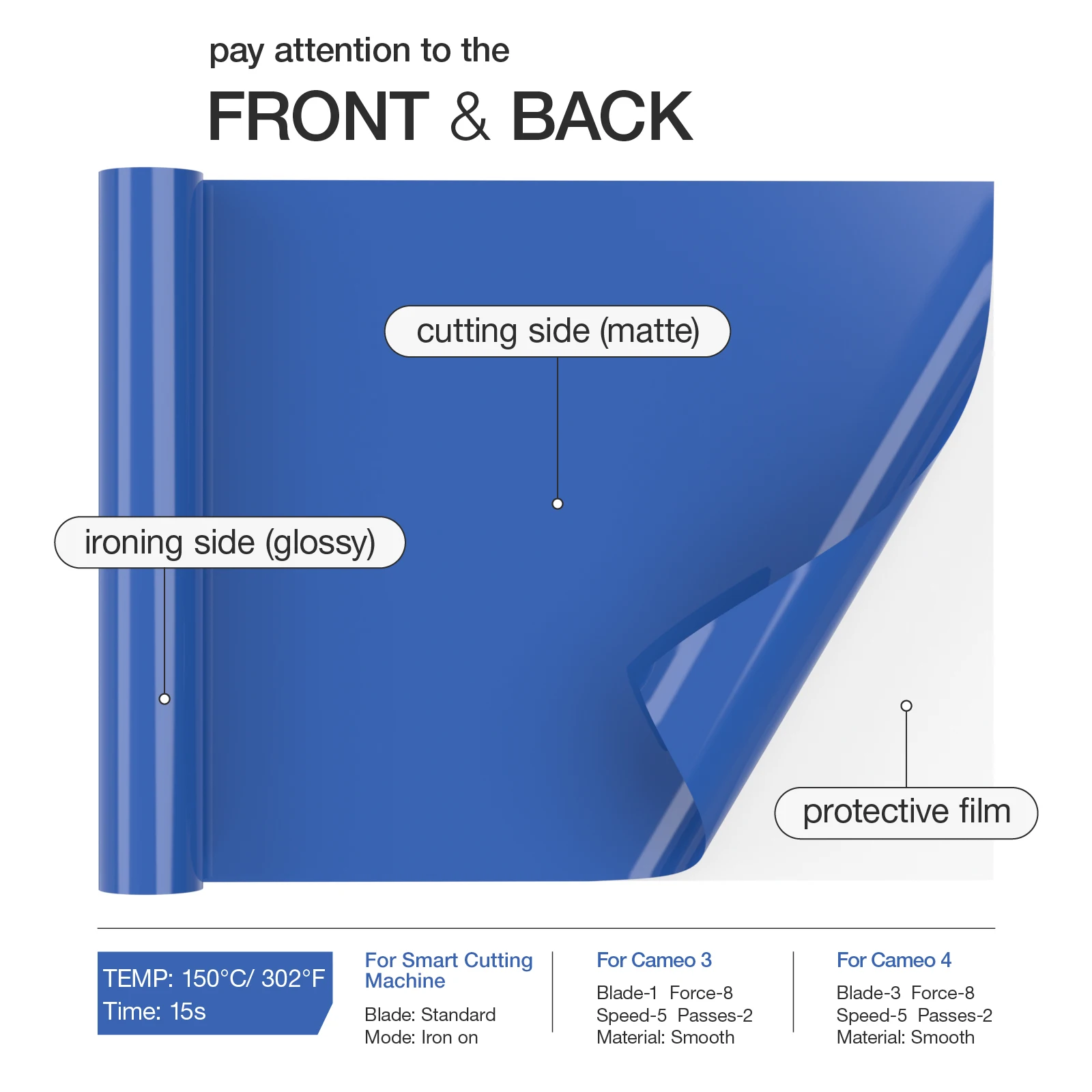 Nicapa Blue PVC HTV Vinyl Rolls Heat Transfer Vinyl for Silhouette/Brother Iron-on Printing Vinyl 12 inch x15 feet