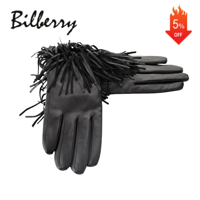 2025 Women Wholesale Genuine Sheepskin Motorcycle Leather Gloves Windproof Warm Winter Leather Real Fur Gloves