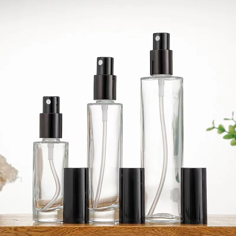 empty 30ml 50ml 100ml tall cylinder round glass perfume bottle with 18mm neck PUMP SPRAYER