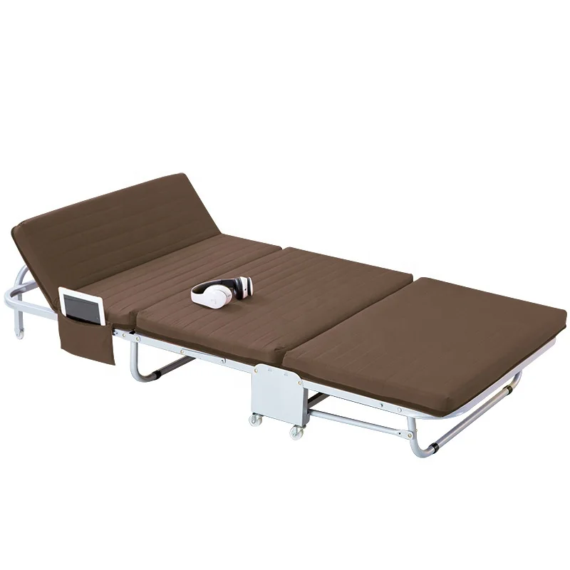 Manufacture Factory Portable Durable Metal Folding Soft Foam Single Bed with Universal Wheels