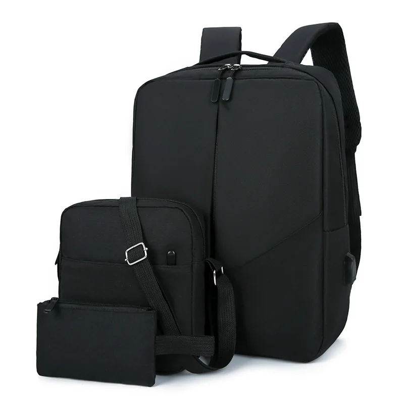 High Quality Fashion Mens, 3 Pieces Set Laptop Backpack Messenger Bag Pencil Case Usb Smart Student School Backpack/