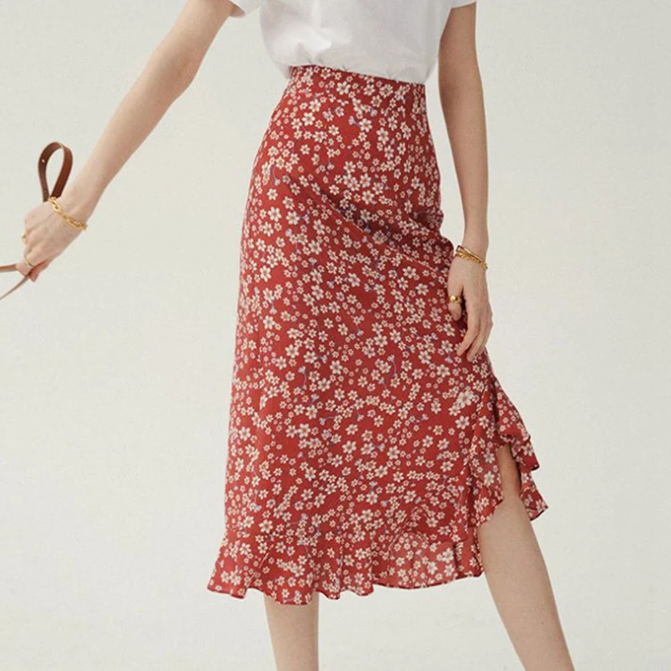 High Waist Skirt Women  Silk Ruffle Multi Layers Flower  Skirts For Women
