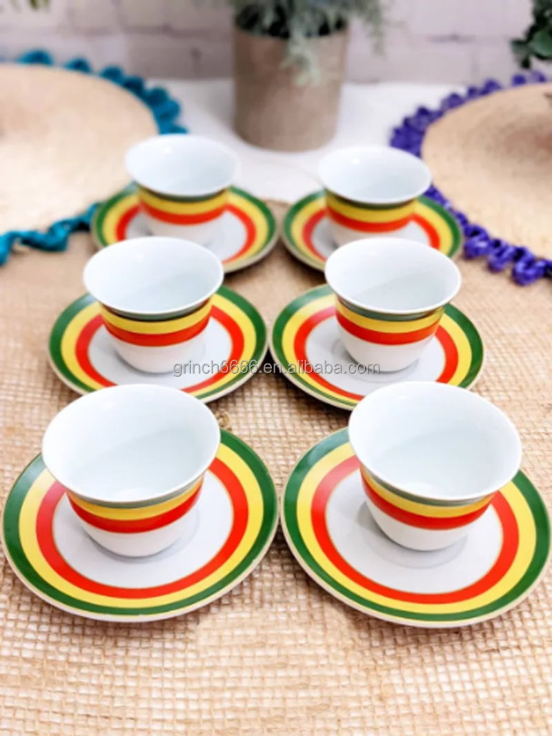 Fine Porcelain 85ml Ethiopian Eritrean Cawa Cup Set Without Handle Stock Coffee Set Ethiopian Coffee Cups Set cups and  saucers