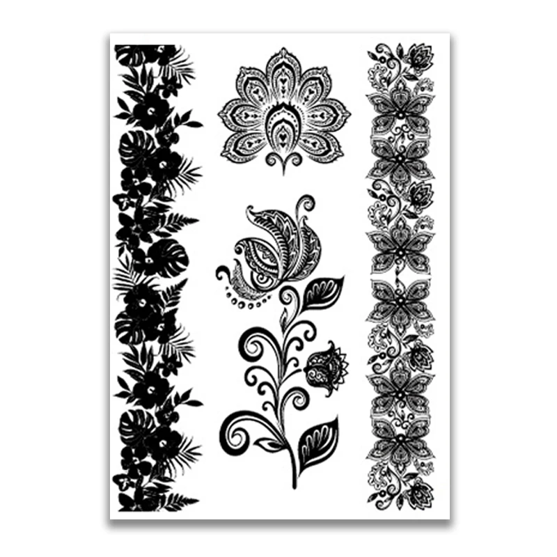 Black Lace Tattoo Sticker Western Wedding Bride Transfer Body Art Waterproof  Temporary Tattoo Sticker Paper Face & Body Tattoos