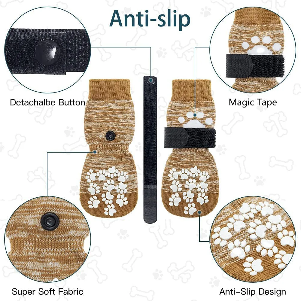 Double Side Anti-Slip Dog Socks with Adjustable Straps for Indoor on Hardwood Floor Wear Best Puppy Pet Paw Protection