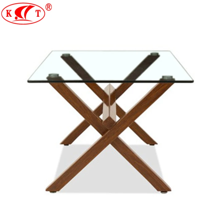 Factory wholesale Modern design large wood clear tempered glass dining table	4/6 seaters wooden dining tables and chairs