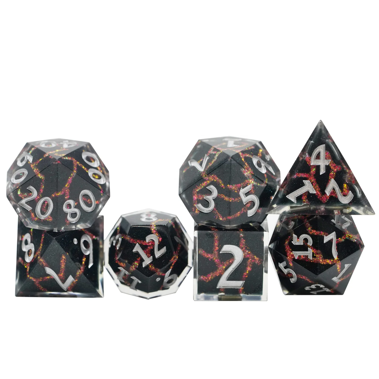 7pcs Bulk Resin sharp Edge Dnd Dice Set crack mica dice