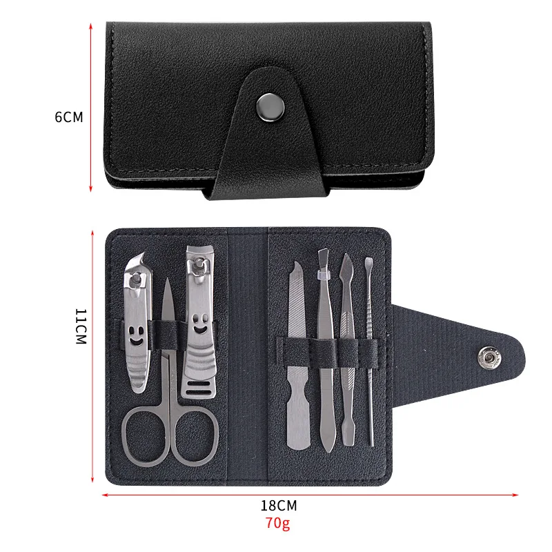 Popular Manicure Set 7 PCS Trimming Tools Grooming Kit Pedicure Nail Clipper with Luxurious Travel Case for Promotional gifts