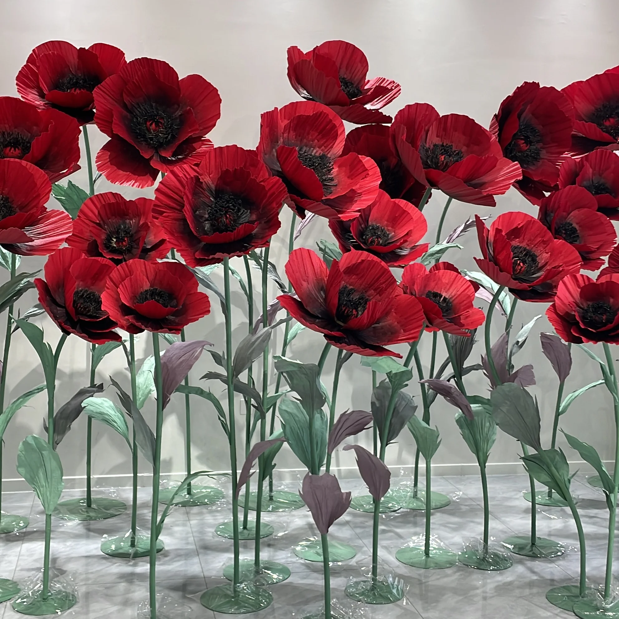 H-678 Big Free Standing Flowers Giant Paper Organza Poppy Flower Set For Indoor Wedding Event Decoration