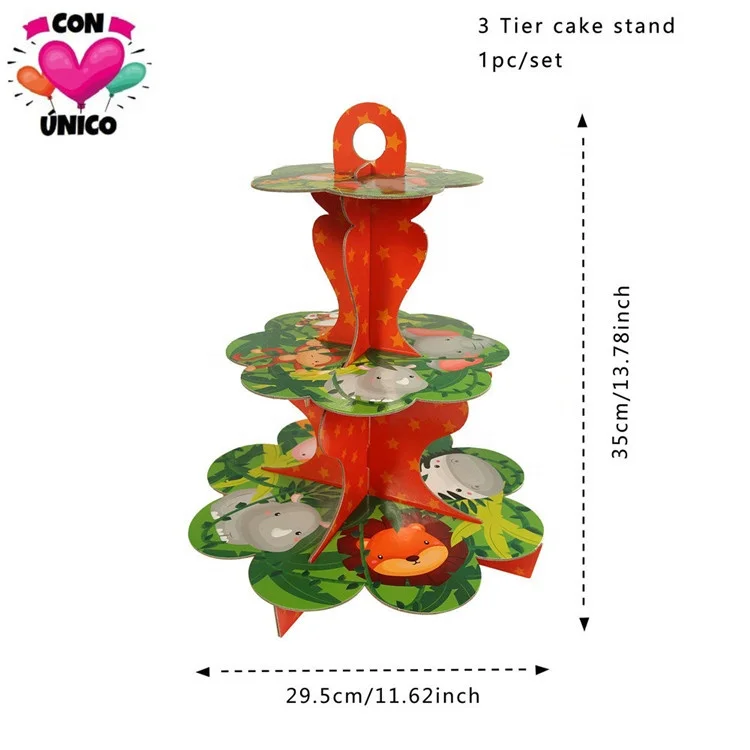 New Jungle Safari Animals Party Theme Kids Birthday 3 Tier cake Stand Party Supplies Decoration Eco-friendly Disposable Table