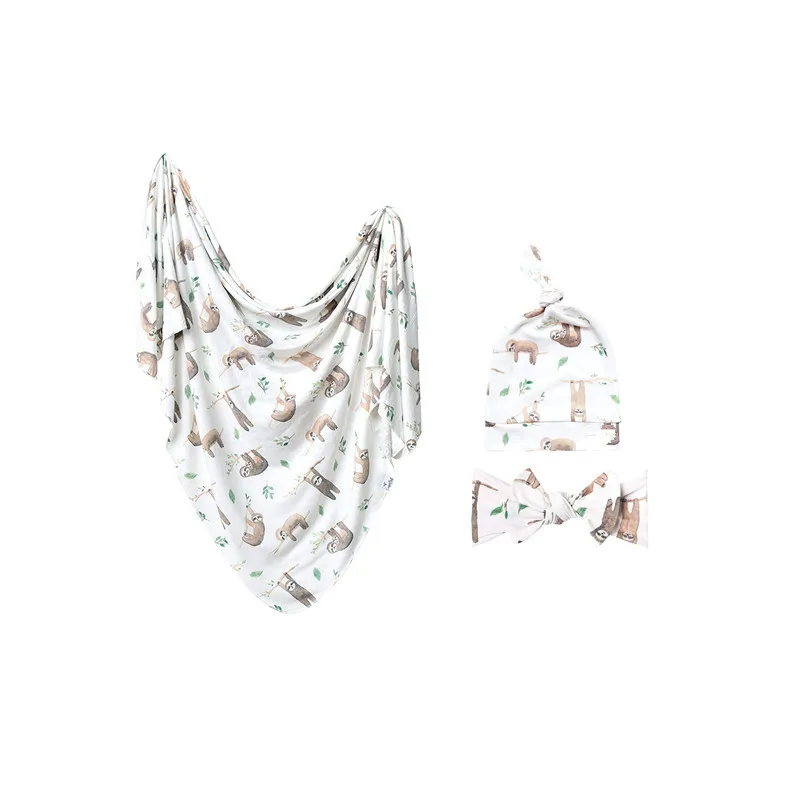 Sloth Unicorn Print Baby Swaddle Wrap Newborn Cotton Security Blue Swaddle Blanket for Photography