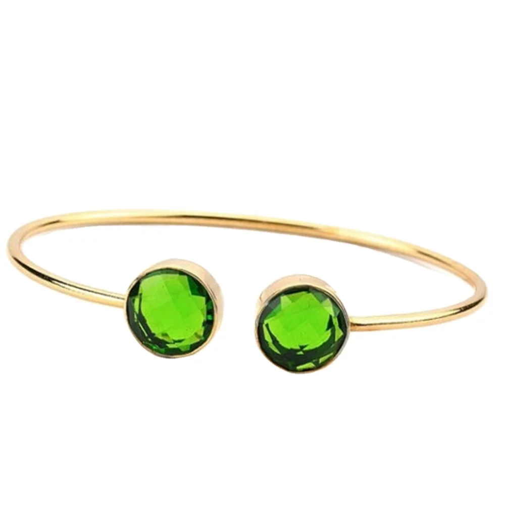 24k Gold Plated Round Peridot Gemstone Adjustable 12 MM Cuff Bangle