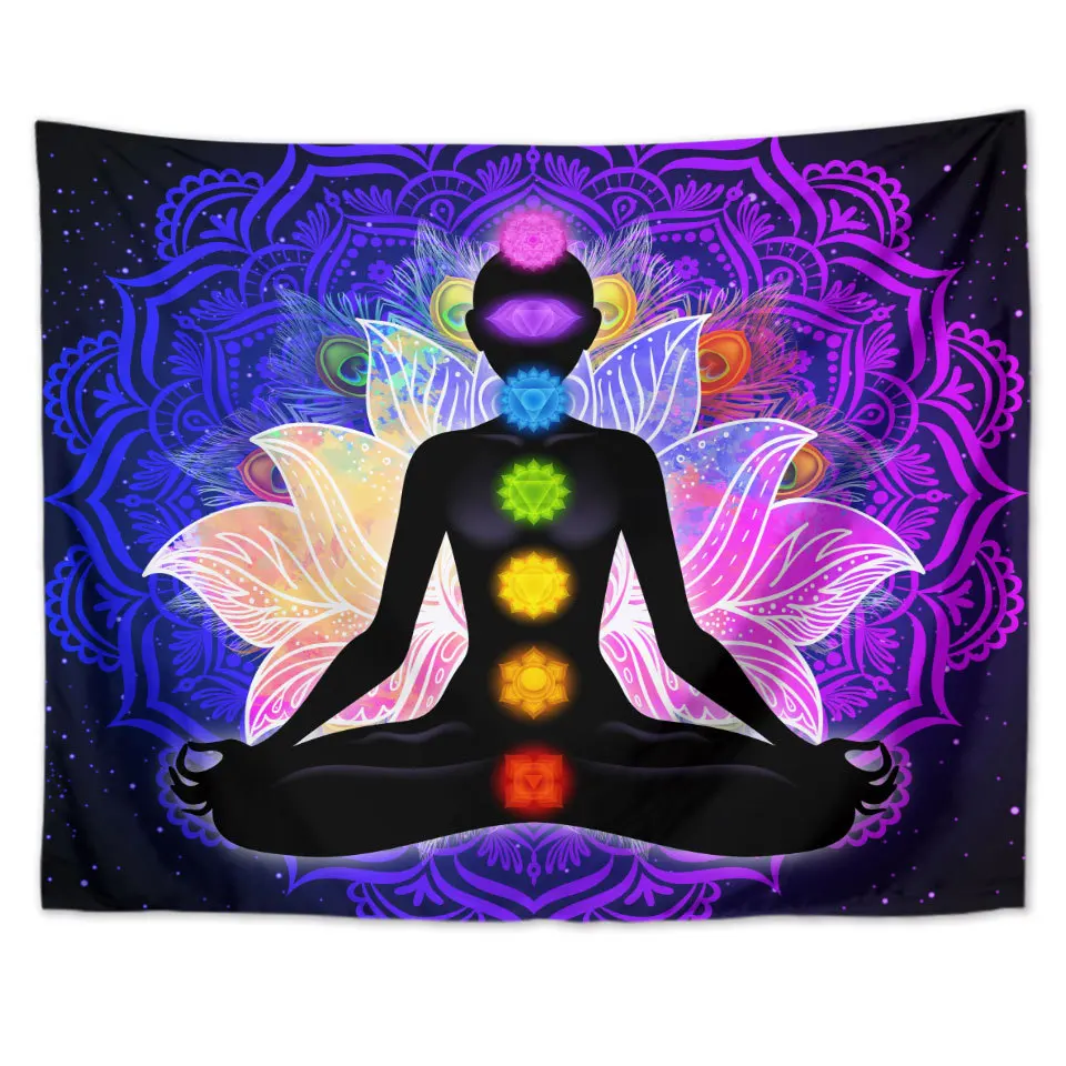 Высокое качество психоделическая Йога Медитация Лотос семь чакр гобелен настенный подвесной для спальни