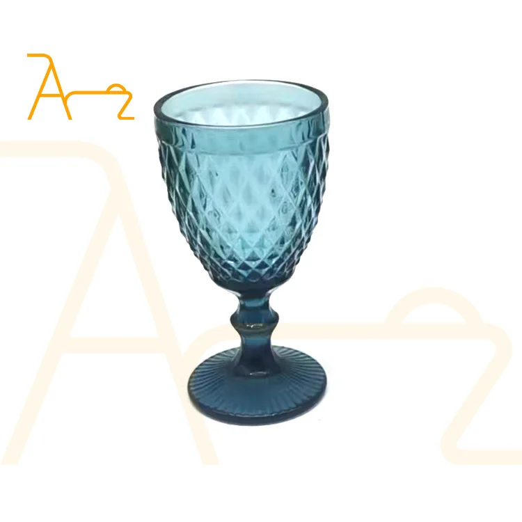 Customized smoke blue clear diamond design wine glass cup wedding party decoration colored glassware wholesale glass goblets
