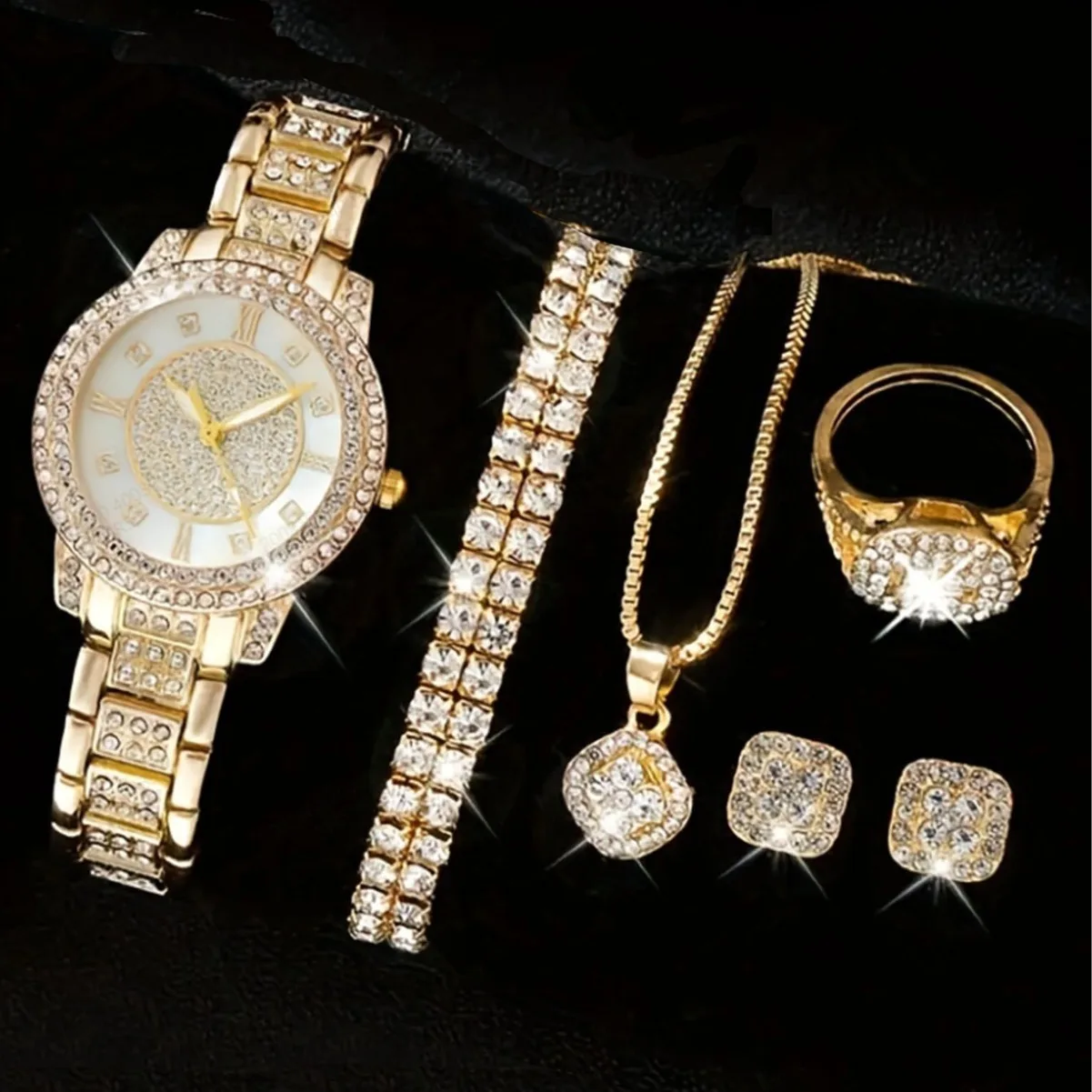 E-5 Diamond Watch and Bracelet Set with Tennis Chain Lucky Charm Set di orologi e bracciali con e catena tennis