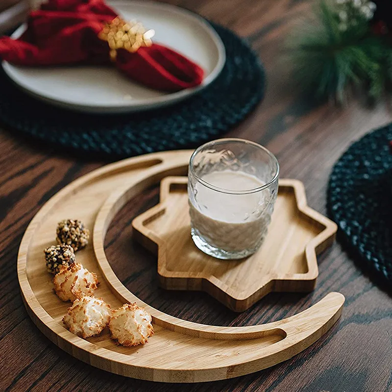 kaan Star Moon Dried Fruit Ramadan Wood Muslim Islamic Gifts Eid al-Fitr Mubarak Wood Fruit Hotel Dinner Plate Decoration