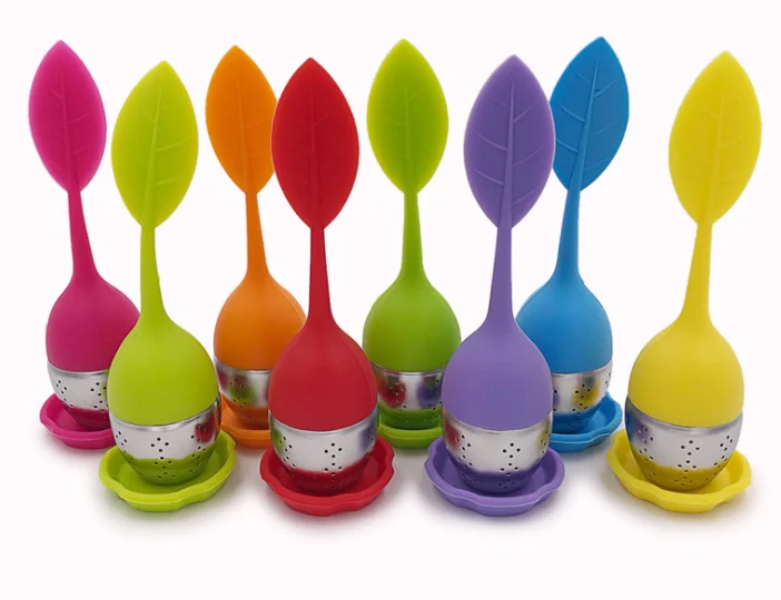 Leaf tea Infuser  Stainless Steel Fine Mesh Tea Filter with BPA-Free Silicone Leaf Handle and Drip Tray  Perfect Tea Straine