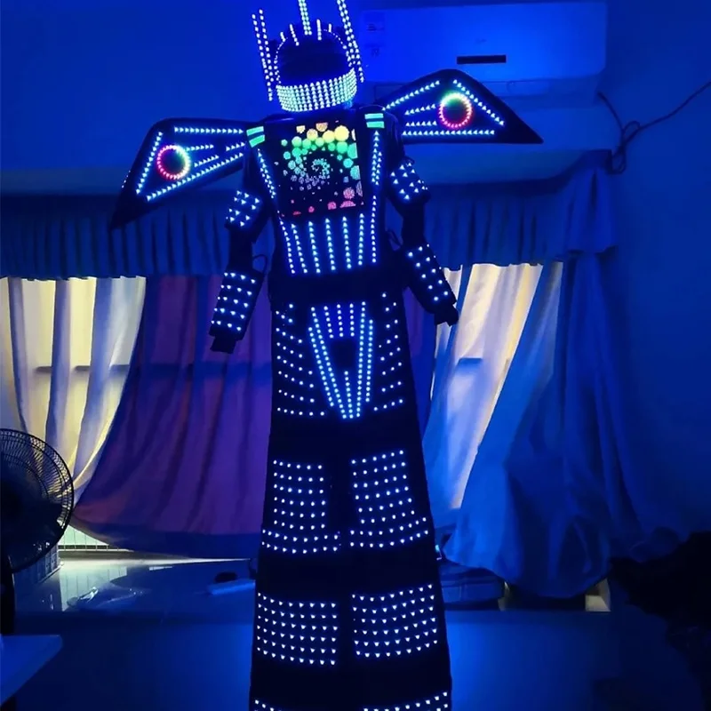 LED Screen Robot Costume Light up dress Luminous clothing stilts walker dance suit for nightclub stage performance helmet laser