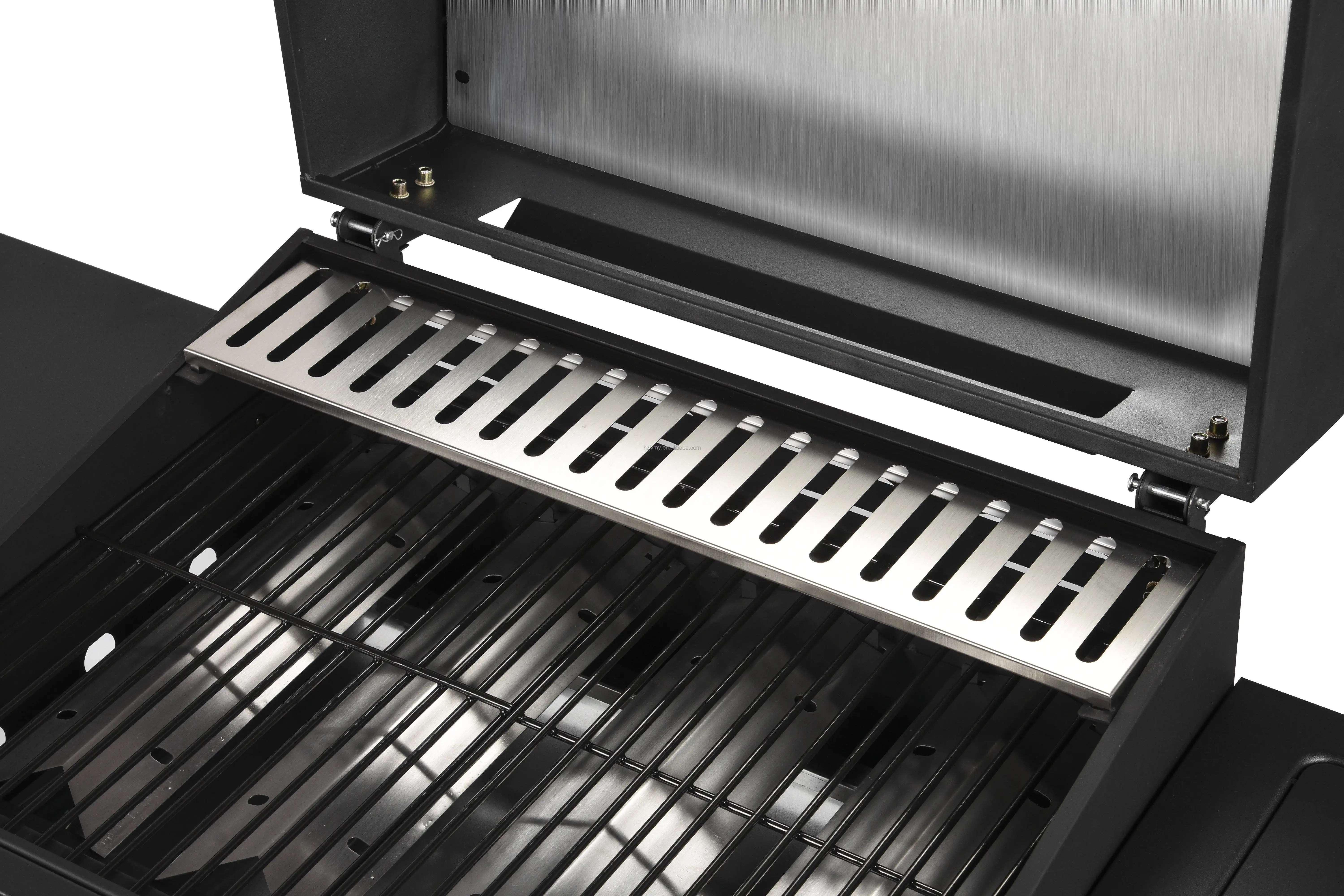 Portable 4 Burners Gas Griller Machine Commercial Smokeless Barbecue Stove Gas Bbq Grill With Side tables