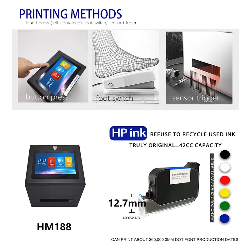 Printer Date Expiry Date Printer Automatic Flatbed Printer Continuous Expiry Date TIJ 12.7mm Printing Machine Batch Coding