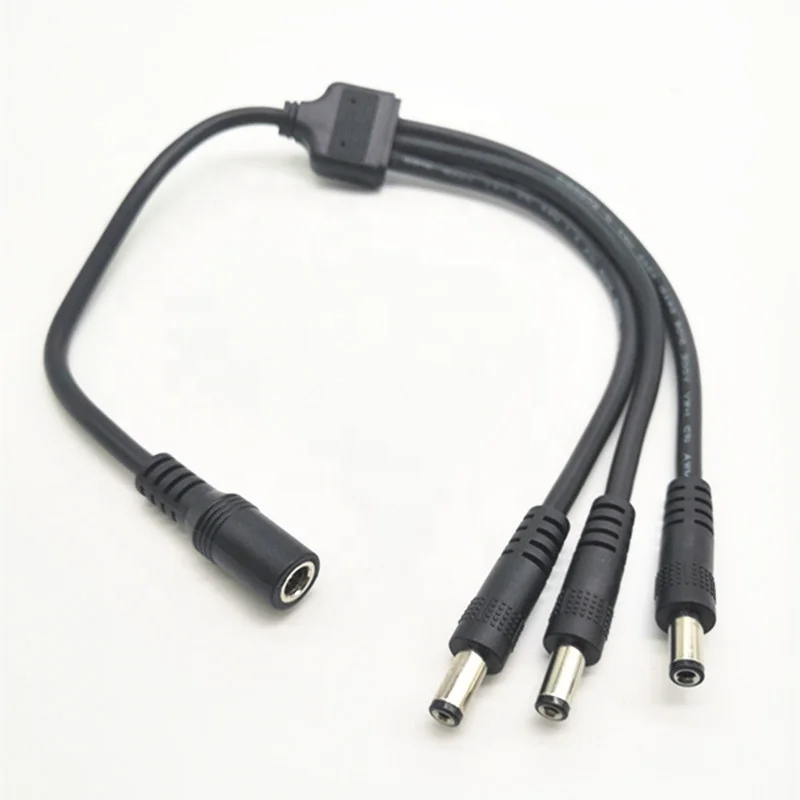 2464 wire 20AWG Black Right angle 5.5x2.1mm male  to DC 5521 male + DC 5.5*2.1mm female  Power plug Splitter Cable