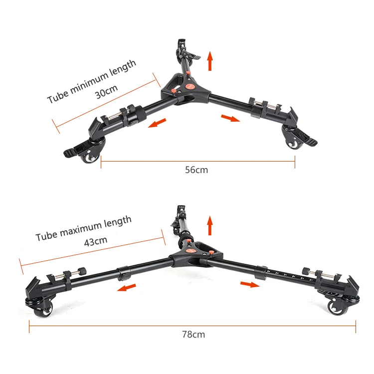 Coman Heavy Duty Dolly Camera Tripod Pulley Bearing Wheel Folding 3 Wheels Slider Tripod Dolly for Video Stand with Portable Bag