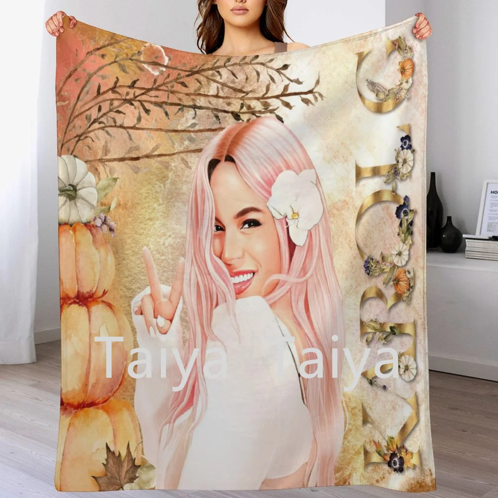 Custom Print new design Karol G thin thickened Flannel fleece travel nap throw blankets