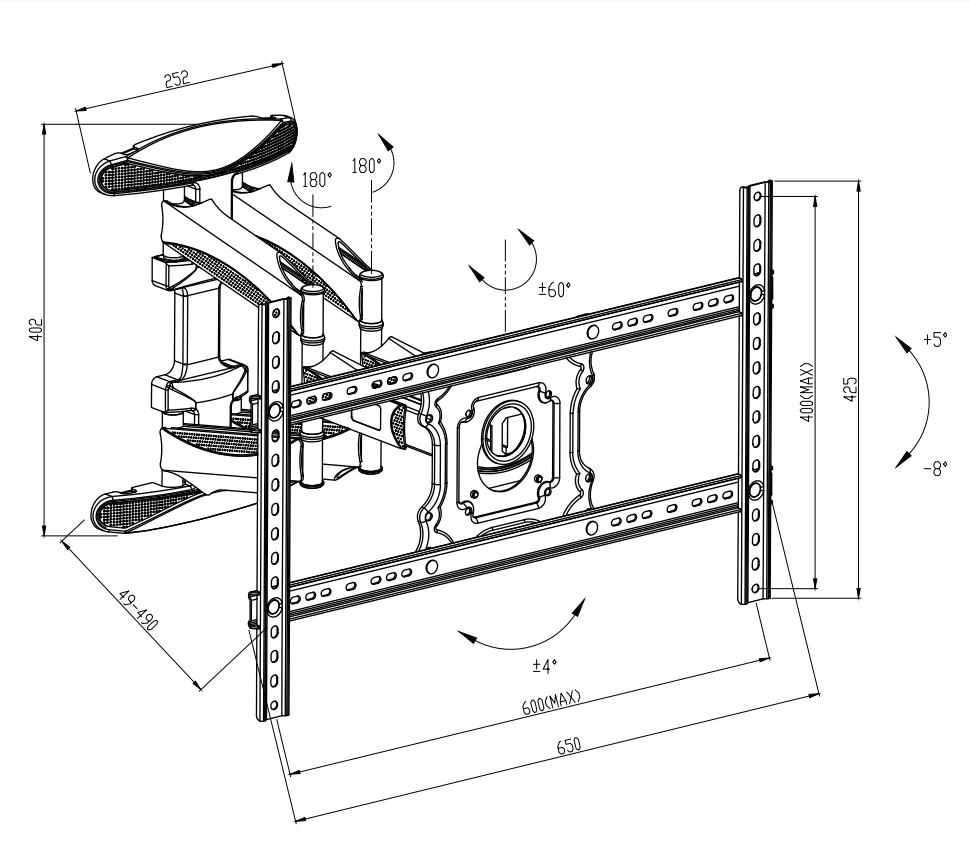 Most 32-70 Inch Flat Curved TVs, Up to VESA 600*400 6 arms Full Motion TV Wall Mount