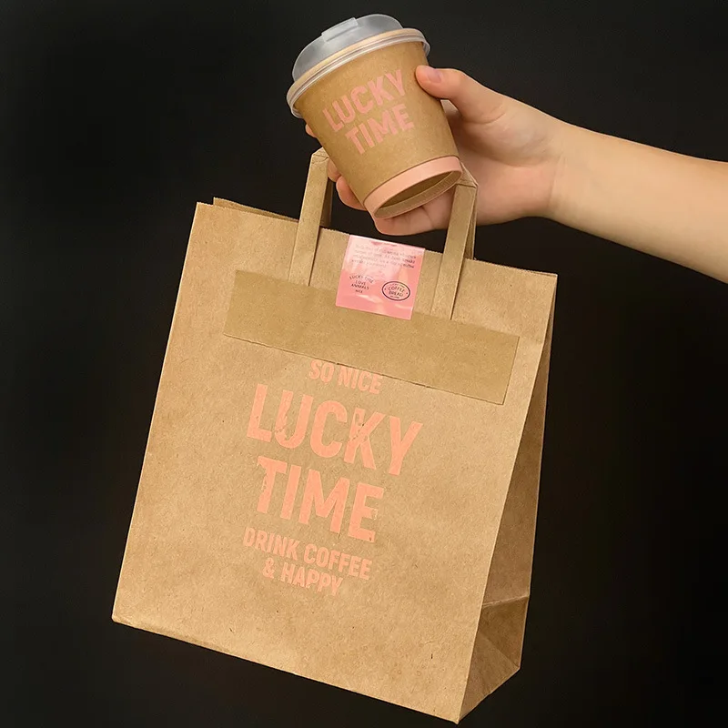 Paper Bag With Custom Logo Eco Friendly Brown Fast Food Take Away Kraft Paper Bag, Food Packaging Kraft Brown Paper Bag