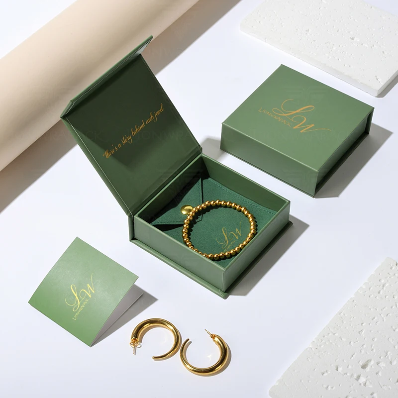 Lionwrapack Custom Logo Jewelry Box with Magnetic Flip Lid Eco Friendly Recyclable Packaging for Earring Ring Paper Packaging