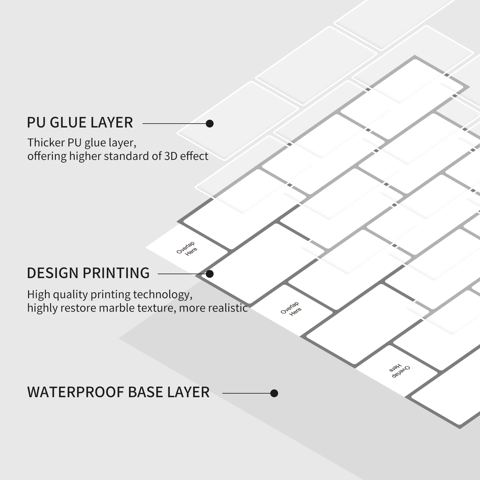 Easy to Cut Water-proof 12X12 inch Modern White Mirror 3D Thick Brick Wall Subway Tile Adhesive Stickers for Home Decoration