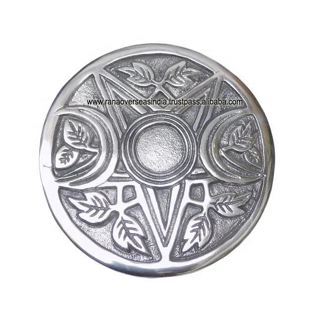Metal Triple Moon And Pentagram Altar Tile And Dhoop Burner for Bedroom ,Temple ,  Office