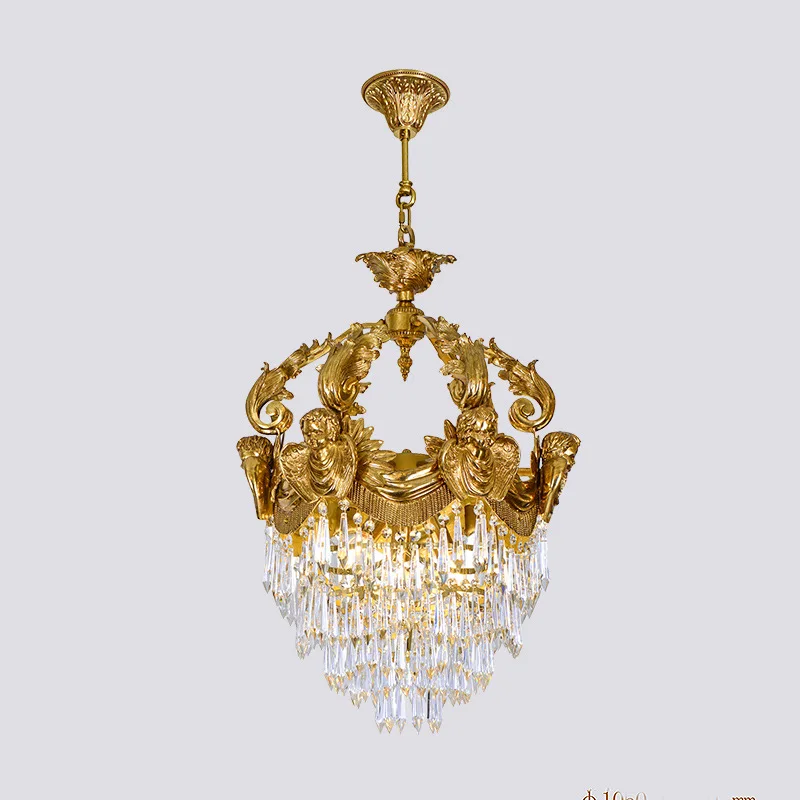 French All-Copper Lamp European-Style Retro for Villa Duplex Living Room Dining Room Bedroom Palace with LED Light Source