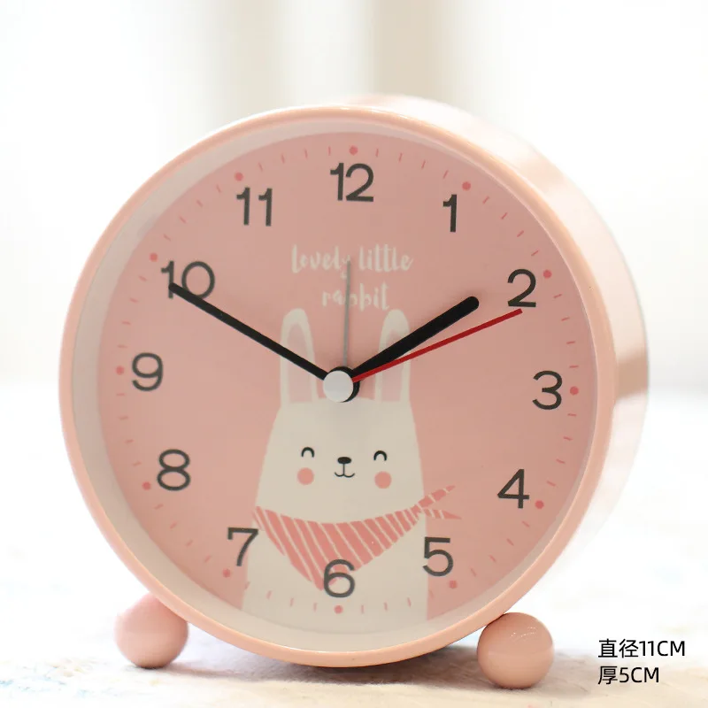 4 inch cartoon rabbit cat bear metal round silent bedside student table quartz alarm clock wholesale