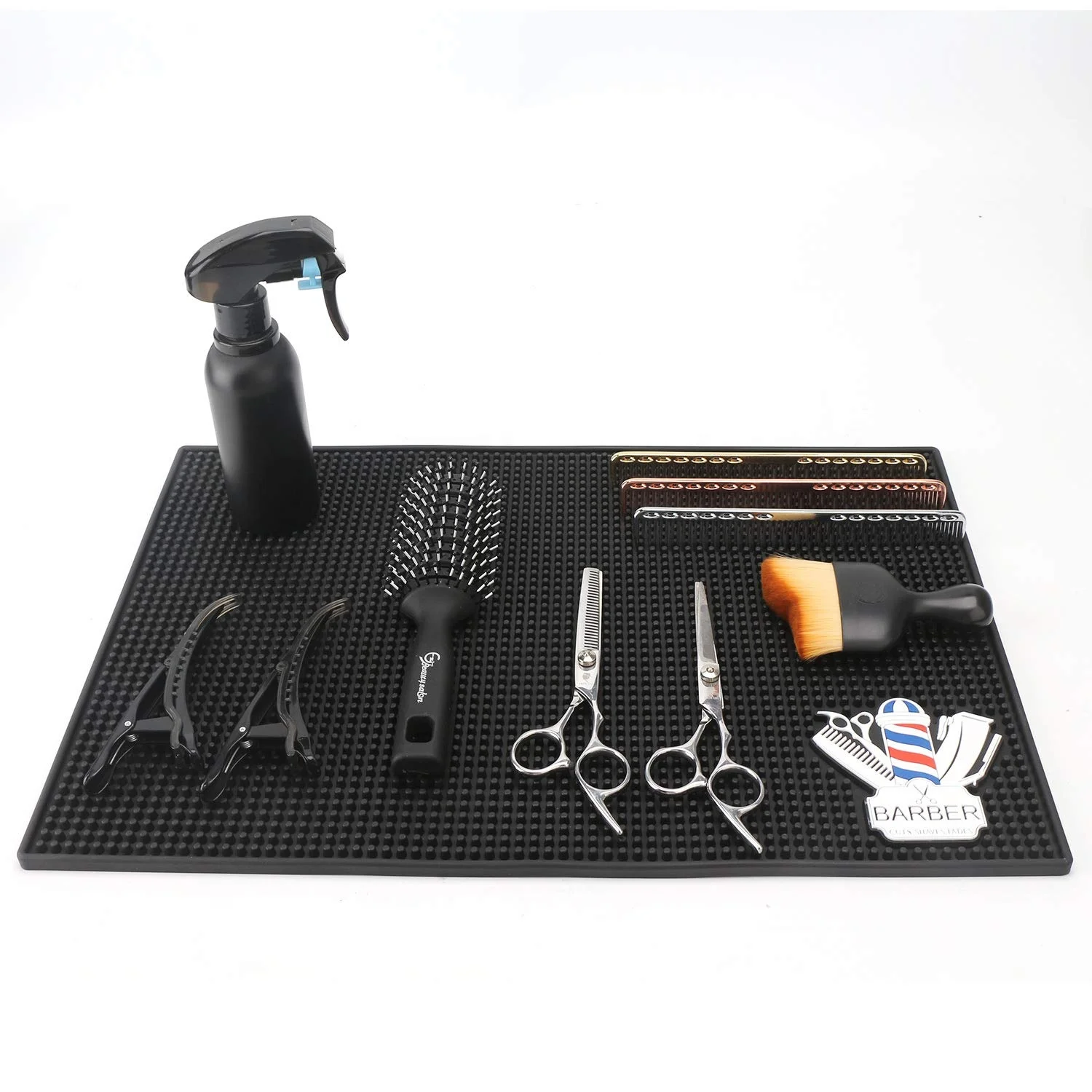 Custom logo Scissors Tool Mats Black Flexible PVC Non-slip material Barber Mat for Salon Styling Station Work Salon Tools Demand