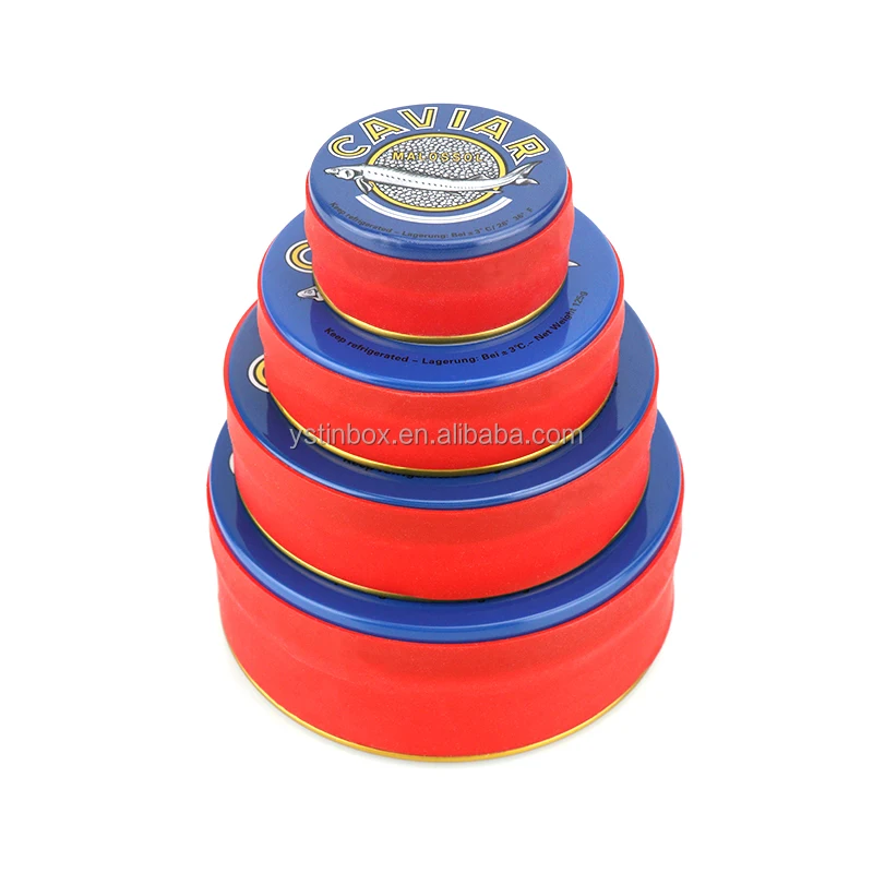 Food grade use and metal material caviar tin can tinplate boxes with rubber band
