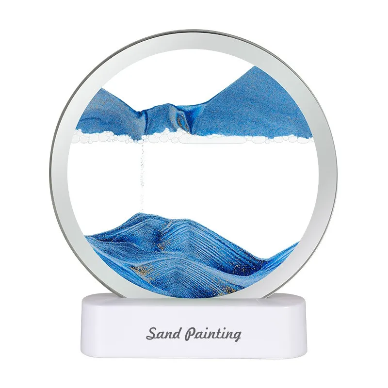 LED Glass 3D Moving Sand Lamp Flowing Quick Sands of Time Art Picture Table Desk Lamps Dynamic Hourglass Quicksand Lamp