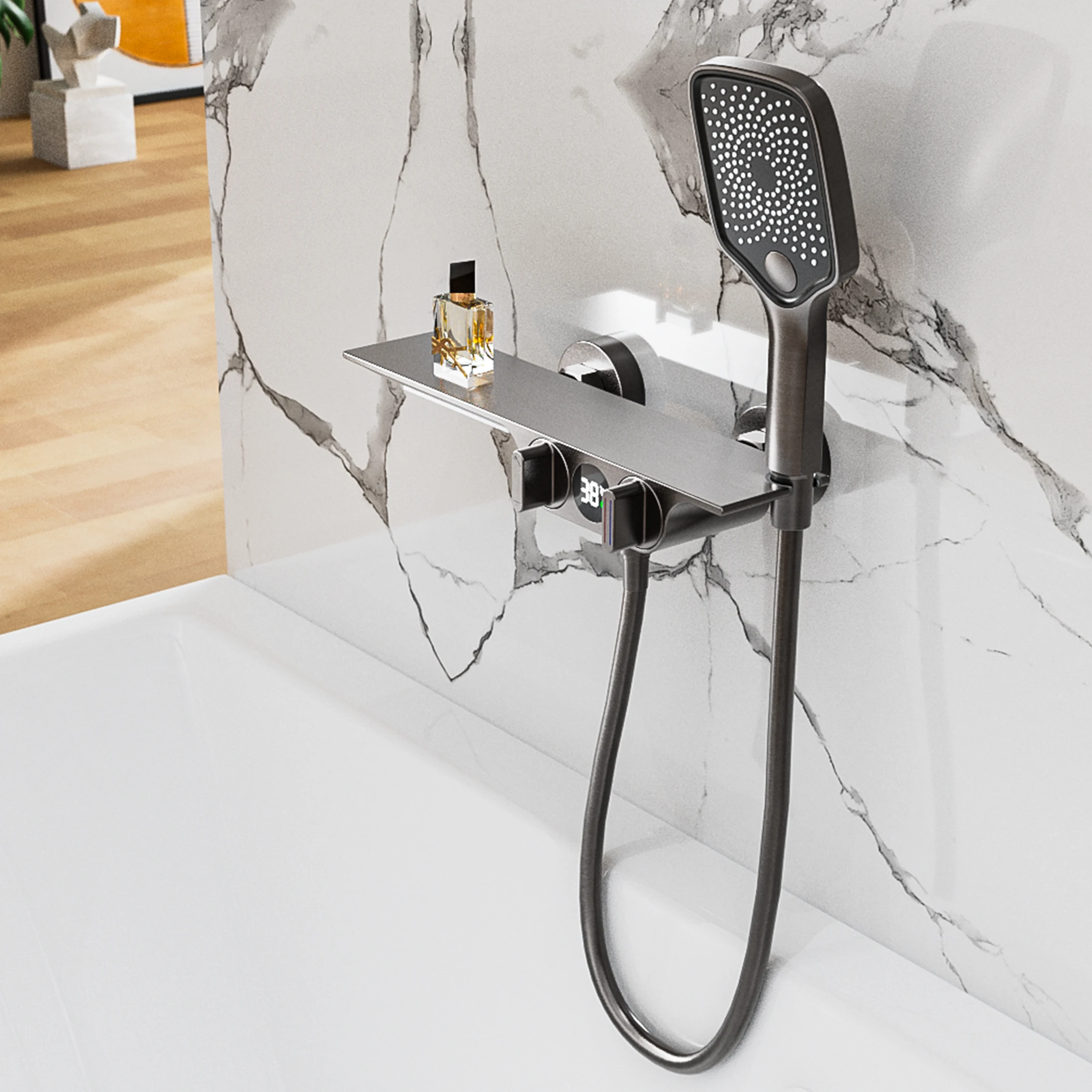 Gun Gery Adjustable Lift Handheld Shower Tap Thermostatic Bathtub Shower Set