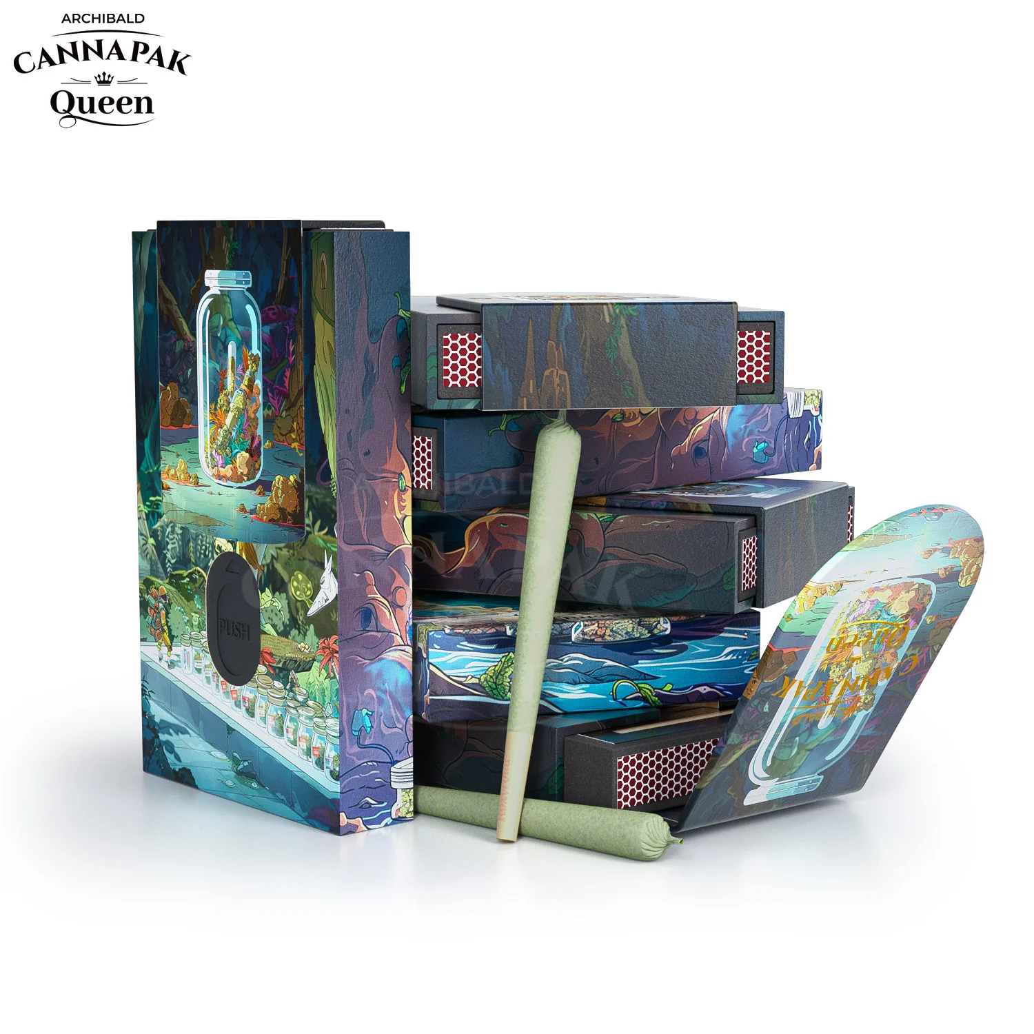 Archibald Exported Good Quality Tobacco Box Child Resistant Magnetic Flip Drawer Packaging Boxes For Pre Rolls With Matchbox