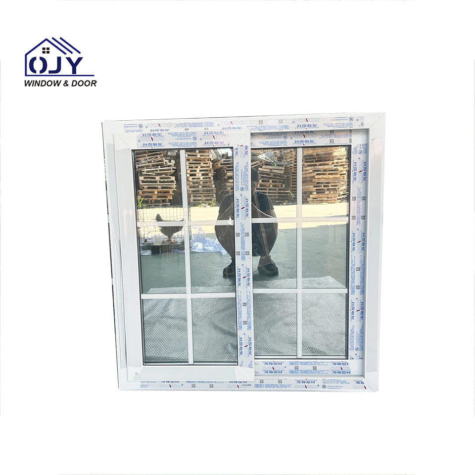 North American Latest Design Grill PVC Sliding Window UPVC Plastic Tempered Sliding Glass Windows