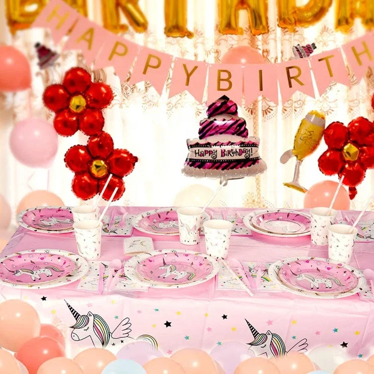 
Xiamen Stone Pink Birthday Party Tableware, 112PCS Unicorn Party Supplies Including Paper Plates Napkins Cups Banner Tablecloth 